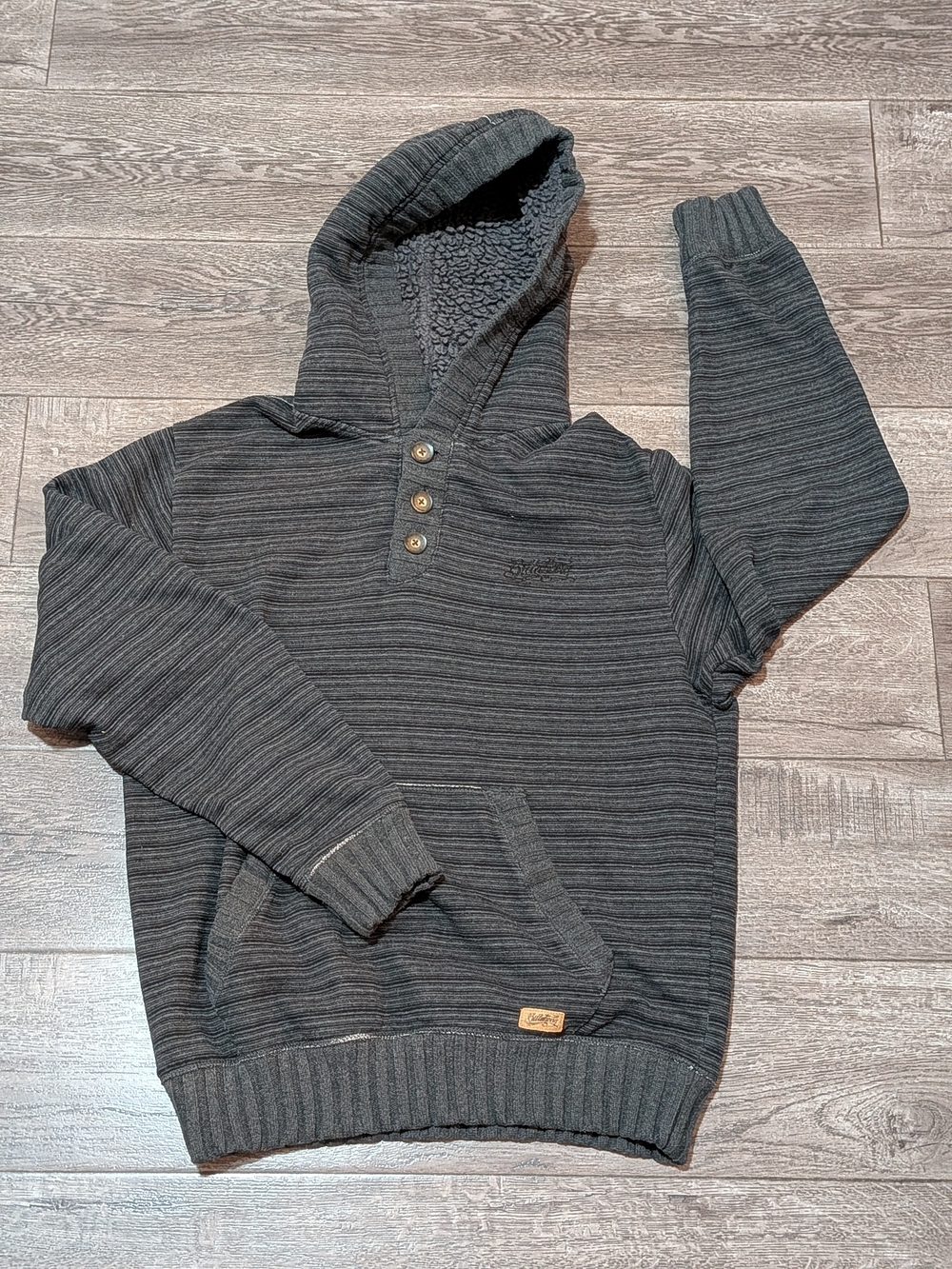 Billabong Mens Large Gray Marled Knit Henley Pullover Hoodie Sherpa Lined L